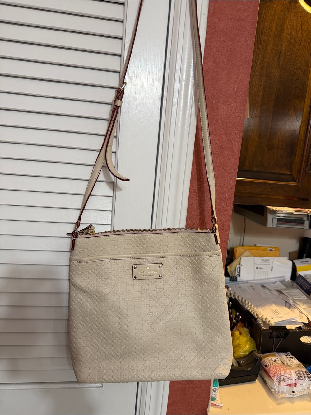 kate spade Cream Quilted Crossbody Bag with Brown Trim